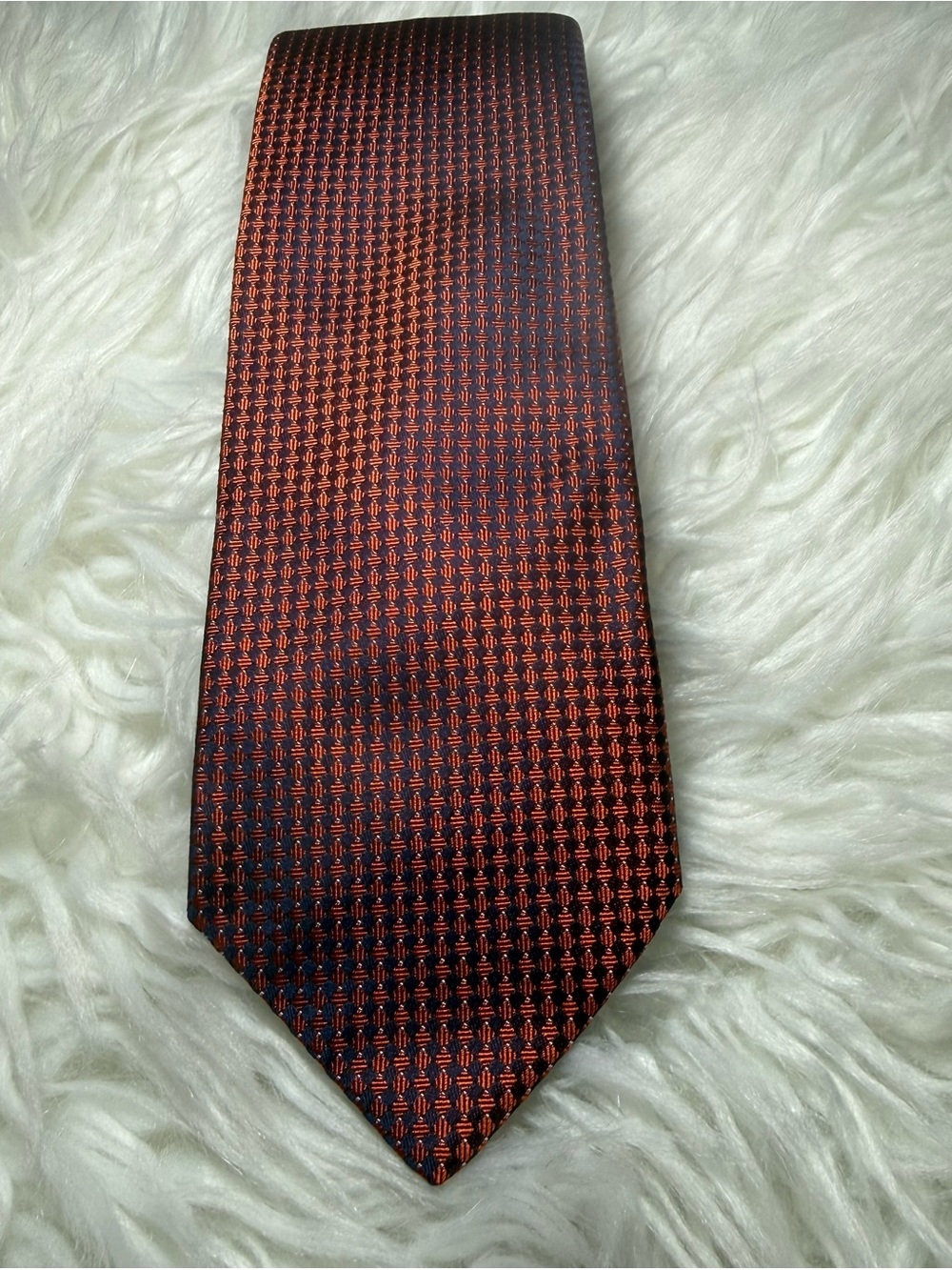 Hugo Boss Red and Black Micro Geometric Silk Tie